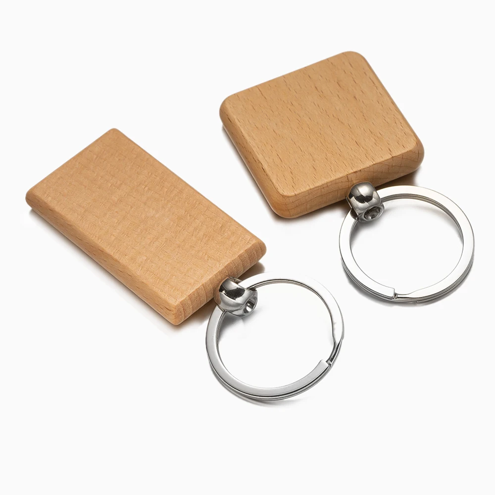 5Pcs Wood Round Rectangular Unfinished Keychain Blanks Laser Engraving Key Chain For DIY ID Tags Craft Gifts Pendants Supplies