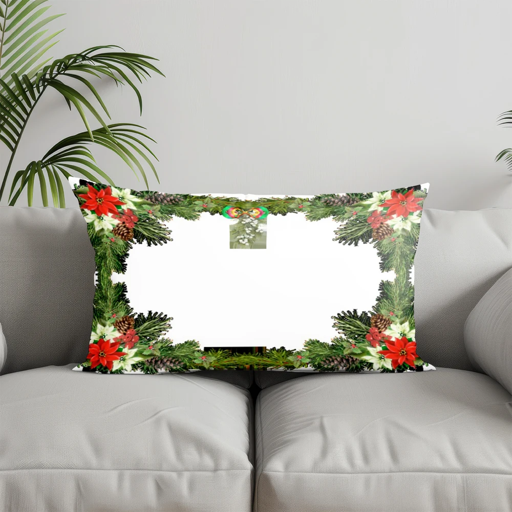 Home Decor Merry Christmas Pillow With Frame Suitable For Sofa Bedroom Car Pillow Cover Cushion Rectangular Back Cushion