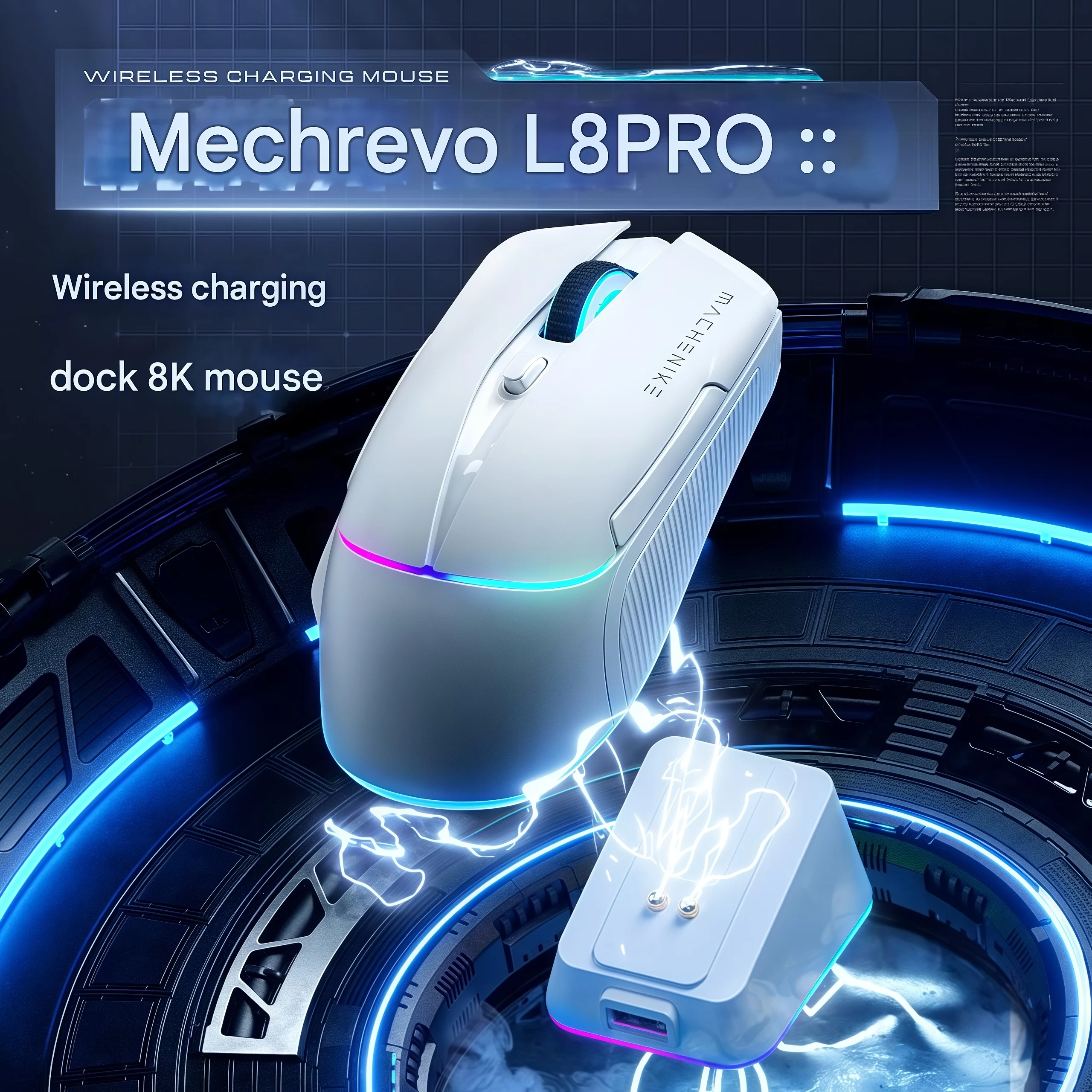 

Mechrevo L8pro Tri-mode Charging Dock Gaming Mouse, 3395 Sensor with Dock, 8K Polling Rate, Large Hand Size