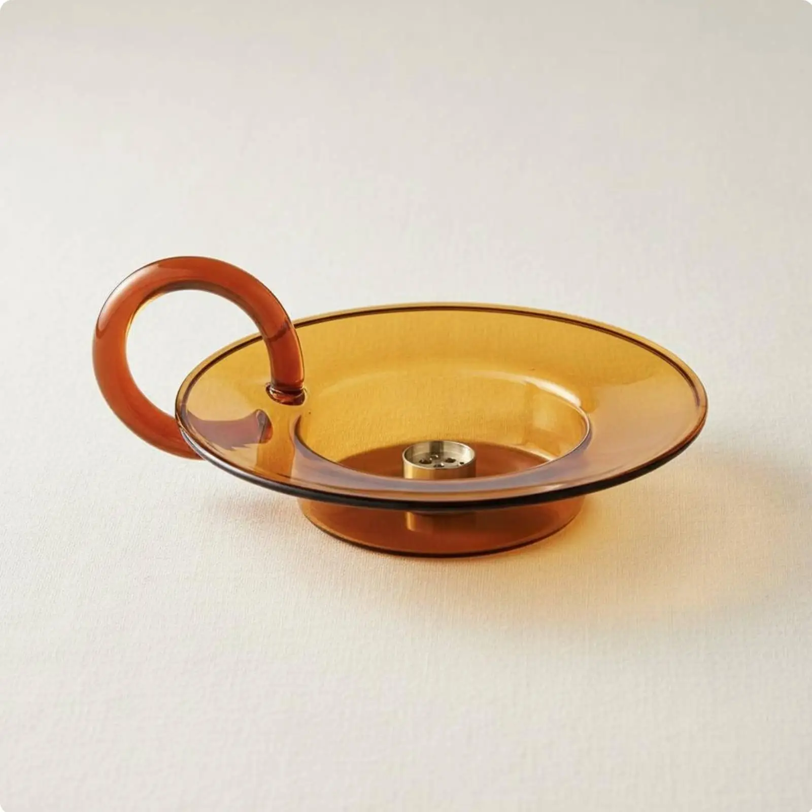 Round Glass Incense Ash Tray for Home Scent Burner with Metal Insert for Safe Burning