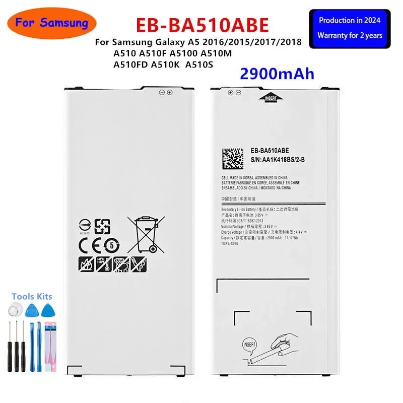 Brand New EB-BA510ABE 2900mAh Battery For Samsung Galaxy A5 2016/2015/2017/2018 A510 A510F A5100 A510M  A510FD A510K +Tools