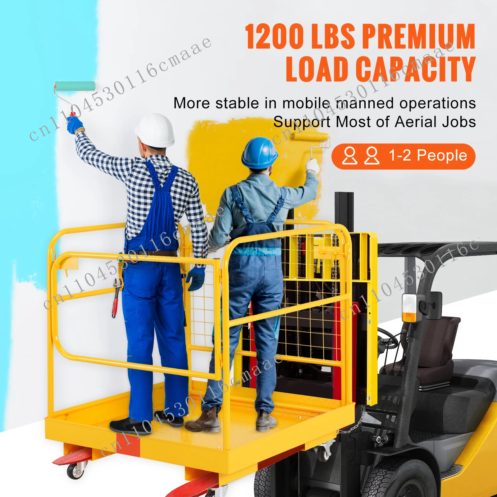 1200 Lbs Forklift Safety Cage Folding Security Platform with Lockable Swivel Wheels Holds 1 To 2 Adults for Aerial Work