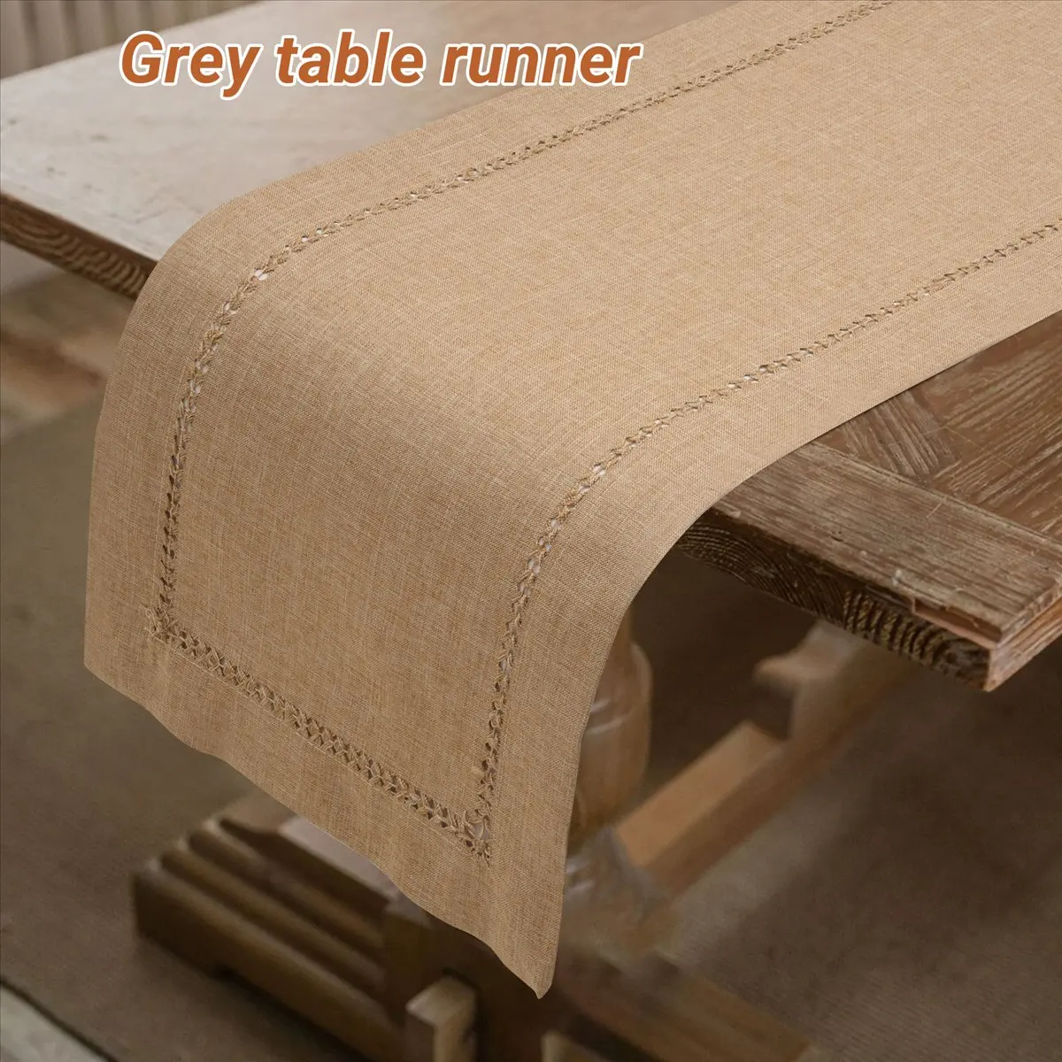 2026 Trend-Hand Hemstitched Dining Table Runner Dresser Scarves, Silver Thread Interweaving (Dark Beige, 12 x 72 Table Runners)