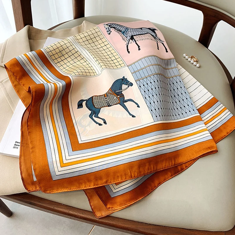 70*70cm Silk Square Scarf Women Handkerchief Printed Female Shawl Head Bandana Small Neck Muffler Silk Satin Hair Hijab Scarf view 2