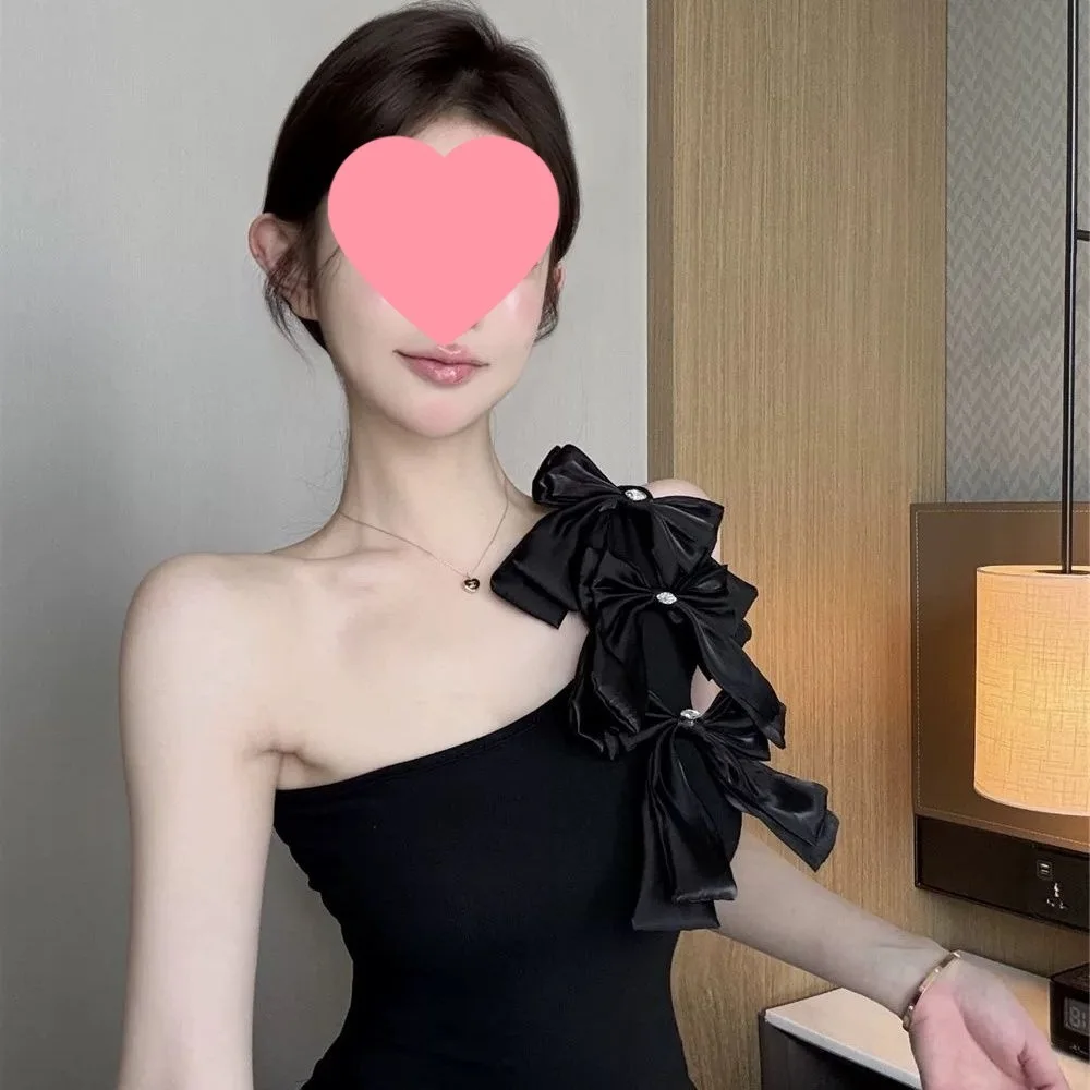 Summer New Arrival Girl's 3d Bow One-shoulder Strapless Top With Korean Sweet And Spicy Sexy Design