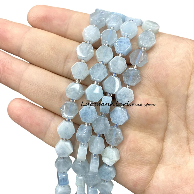 5x9MM Hexagon Natural Stone Blue Calcite Flat Loose Spacer Beads for Jewelry Making Diy Bracelets Earrings Charms Accessories