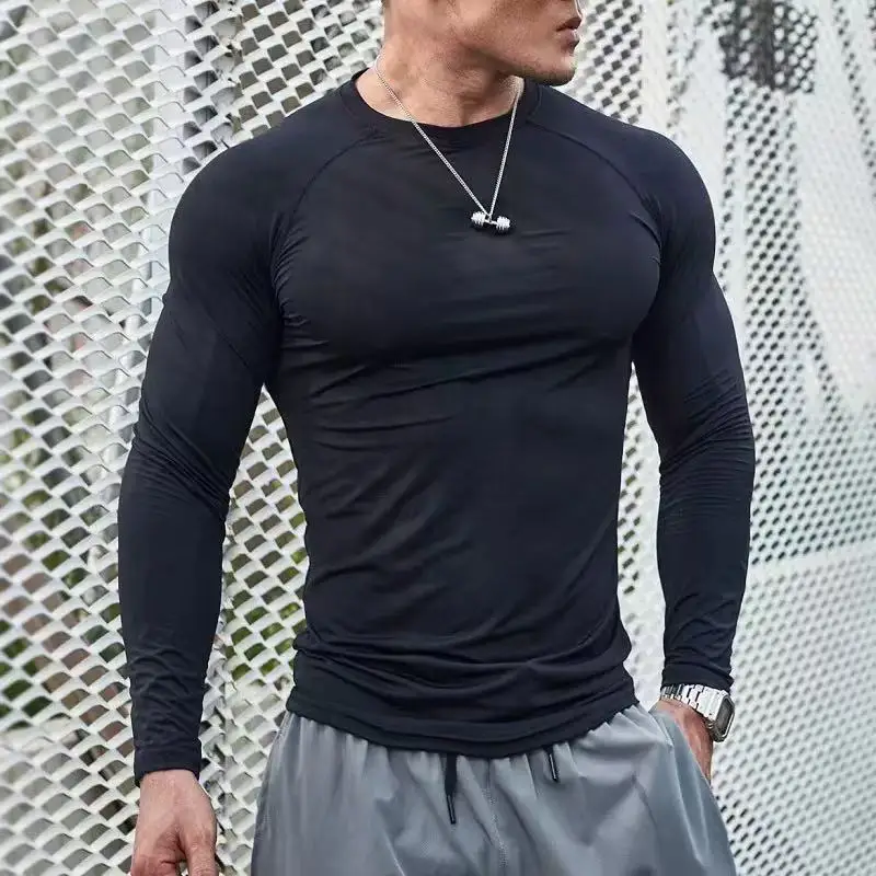 2026 Men Running T Shirt Quick Dry Bodybuilding Sport Shirt Long Sleeve Compression Top Fitness Tight Gym T-Shirt Men