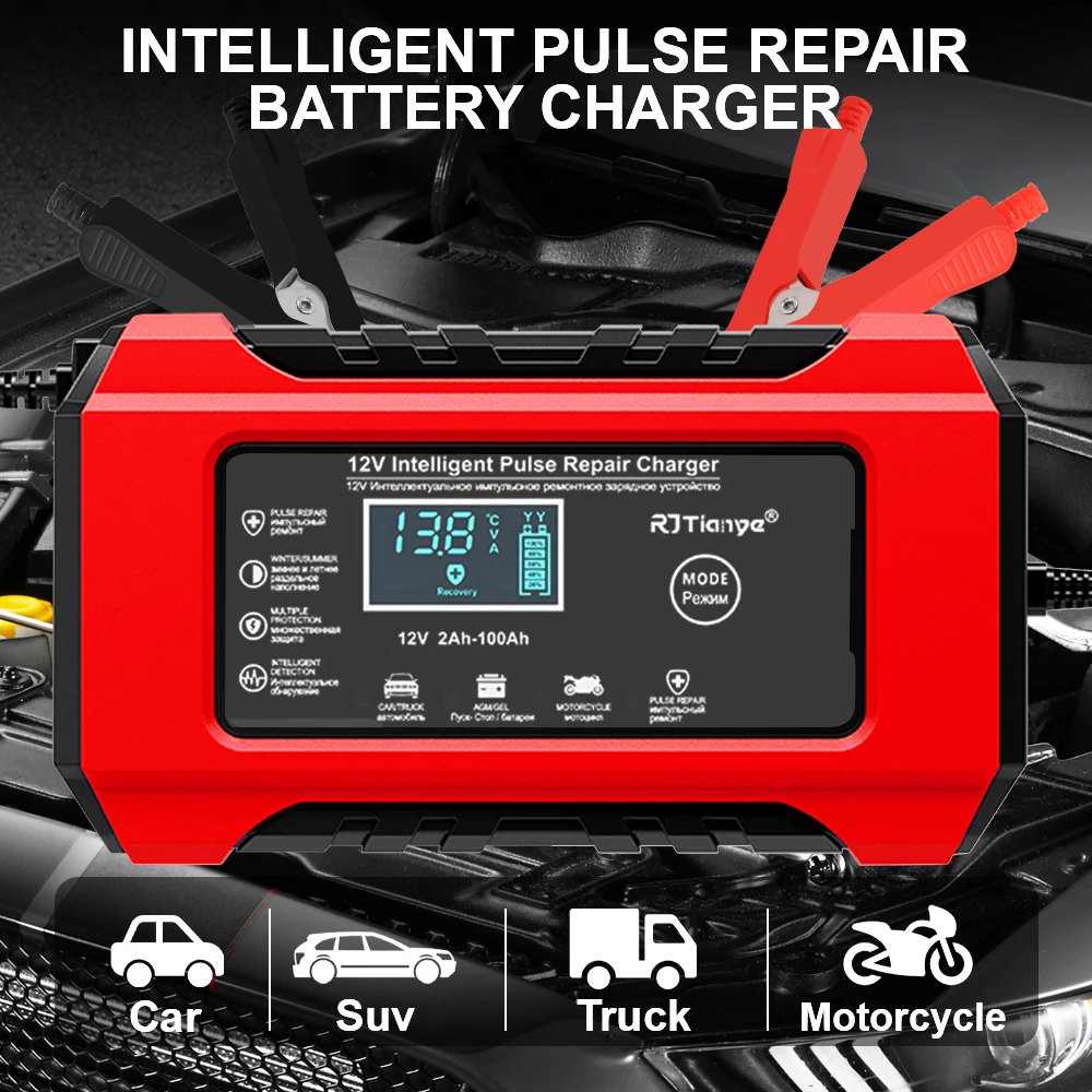 

80W RV Caravan Battery Chargers Storage Cell Charge 12V 6A Intelligent Pulse Repair Motorcycle Car Batteries Maintance Universal