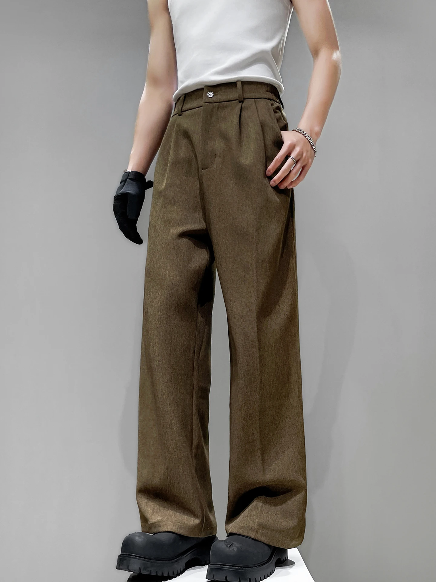 

Мужские повседневные брюки-чинос с двойными складками, прямые, длинные, осенние, модные