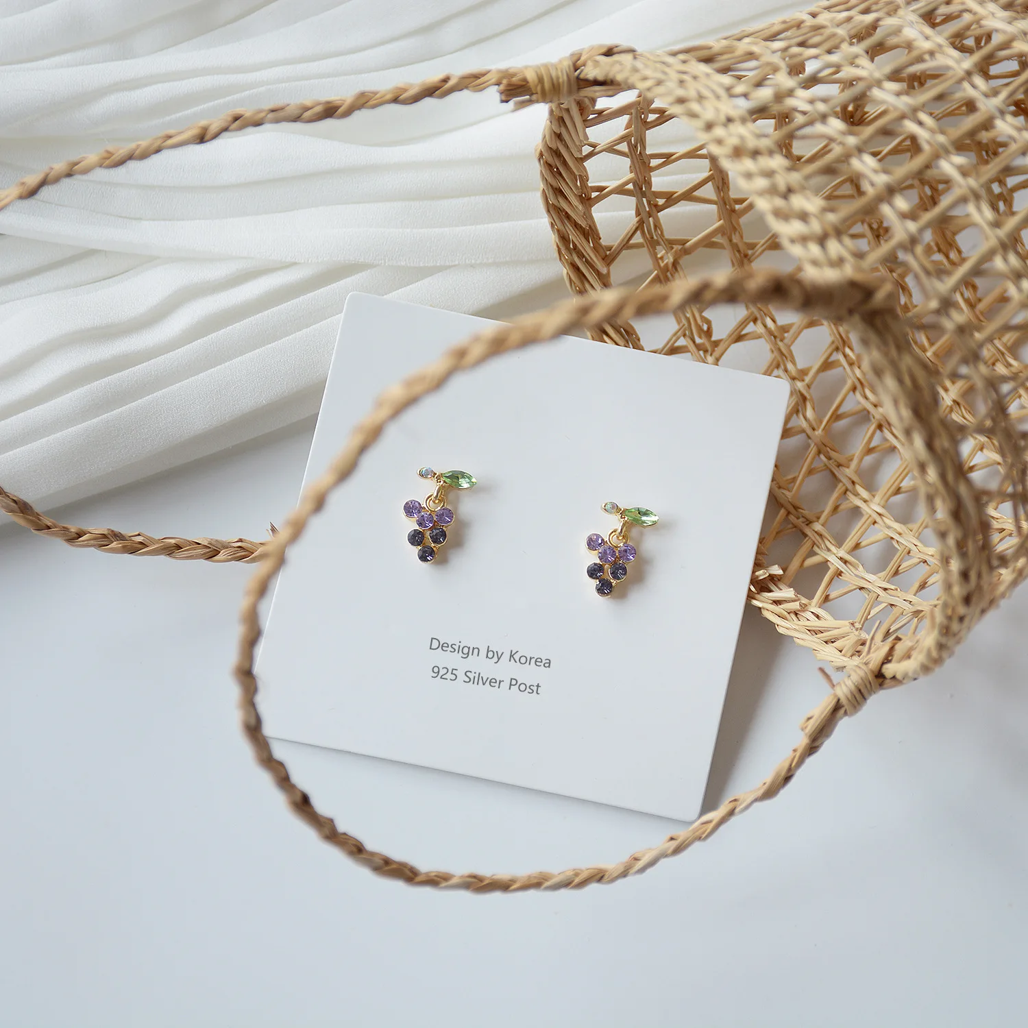 S925 Silver Purple Gradient Flashing Diamond Small Grape Cute Personality Exquisite  Fresh Everyday Wild Earrings Women