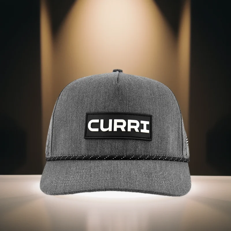 

Custom 5 Panel High Profile Golf Hat with Rope Rectangle Round Square Shape Rubber Patch Logo Side Customized Embroidered Logo