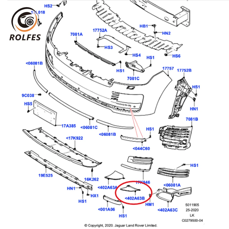 ROLFES Car Front Bumper Sealing Plate For Land Rover Range Rover Vogue L405 2018-2022 LR099127 LR099126 Car Accessories