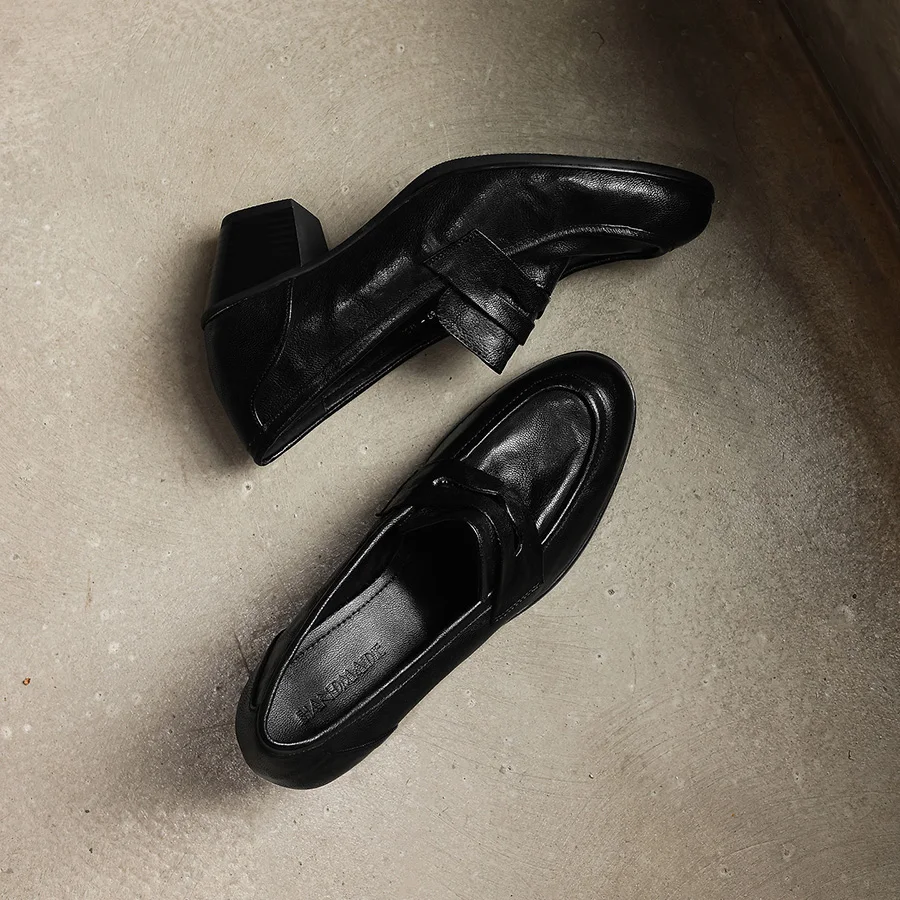 EAGSITY Retro grade A quality penny loafer shoes women shoes block heel pumps party casual block heel thick heel shoes