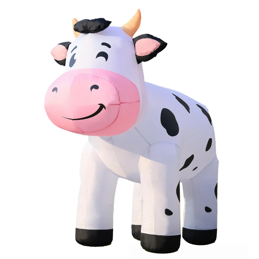 2M Christmas Cow Inflatables Decoration Cute Animals Dairy Cattle Blow Up Model Outdoor for Farm Yard Lawn Xmas Holidays Decor