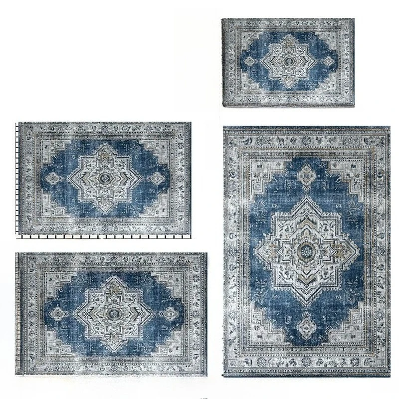 RAKKS Tappeto mandala marocchino in velluto blu, antiscivolo, antiscivolo, facile da pulire, ideale per aree ad alto traffico nel soggiorno, nella camera da letto