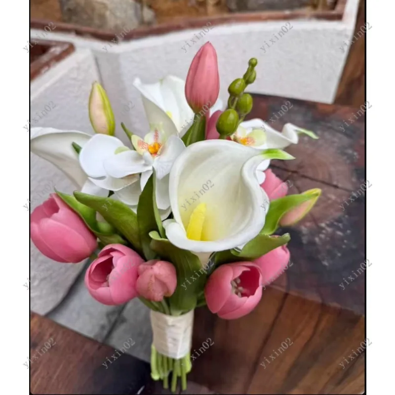 Real Touch Tulip & Calla Lily Bouquet Wedding Bridal Holding Flowers Photo Props view 4