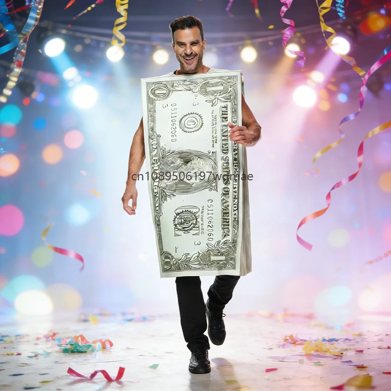 

Adult Funny Dollar Bills Costume Bar Party Unisex Outfits Paper Money Cosplay Clothes Carnival Performance Fancy Dress