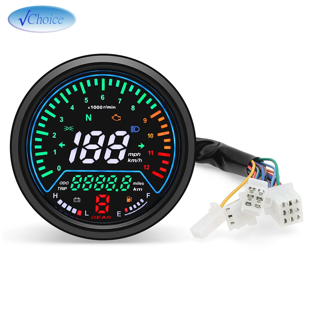 Motorcycle Universal Speedometer for suzuki GN125 Digital Dashboard Meters 0~12000 RPM kmh/mph  Alarm Display Gear Indicator