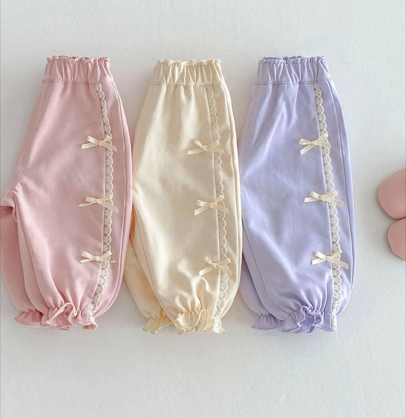 

Girls Korean Lantern Pants 2025 New Spring Clothing Pants for Children Aged 0-5 Baby Bow Casual Pants
