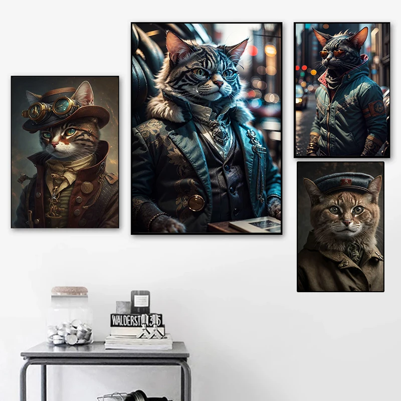 Rapper Cool Cat Poster Posters and Prints Funny Animal Wall Art Canvas Painting Wall Picture For Child Room Home Decor