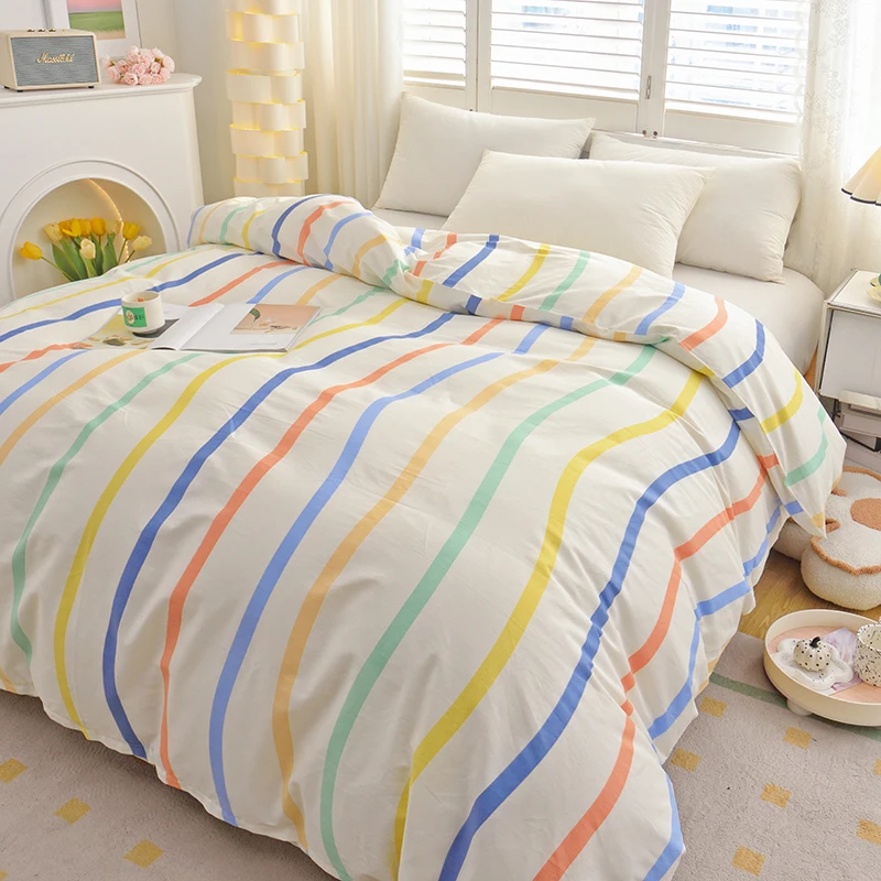 Bonenjoy 1pc Duvet Cover Stripe Style Quilt Cover Pure Cotton Comforter Cover Girls Boys Room Bedding bettbezug (No Pillowcase)