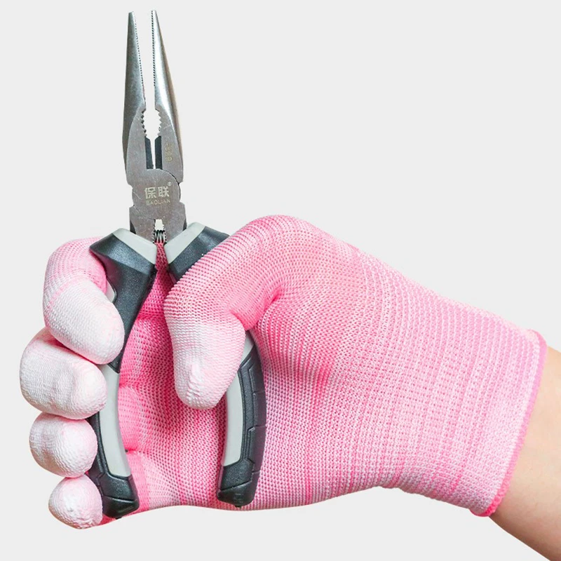 1 paio di guanti flessibili a righe immerse 13 aghi guanti sicuri da lavoro funzionamento senza polvere guanto rivestito in PU ad alta elasticità