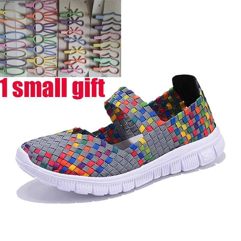 Zapatos informales transpirables para mujer, zapatillas tejidas a mano, ligeras y cómodas, a la moda, para verano