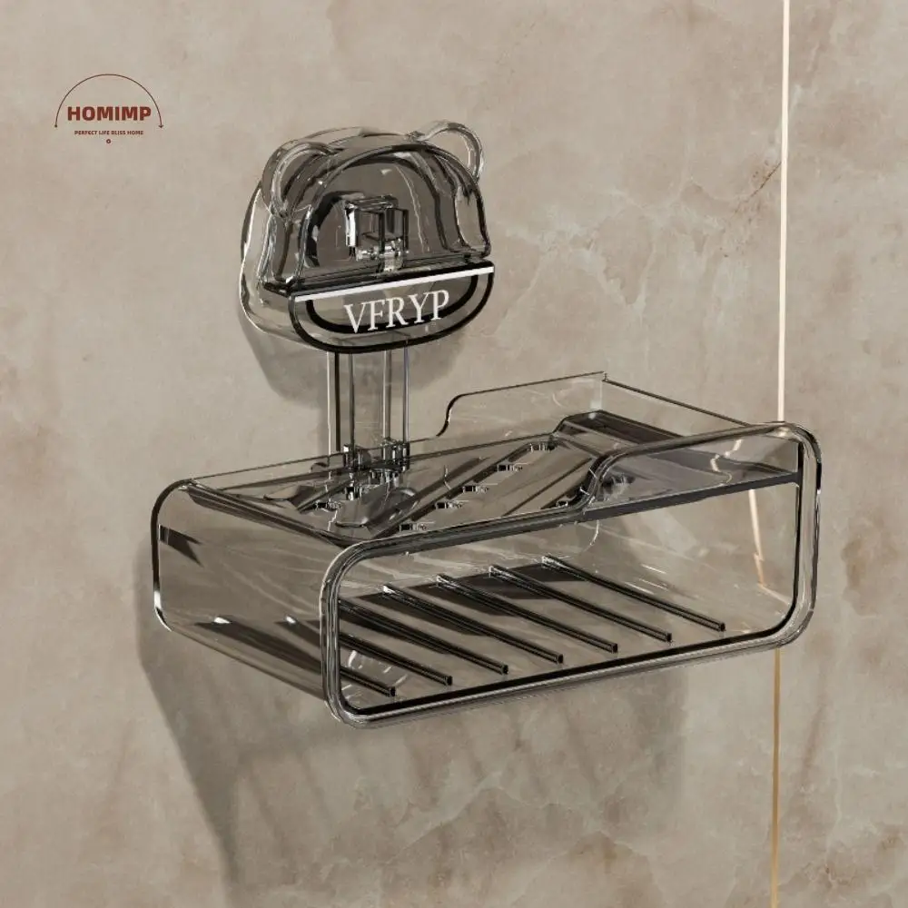 

Suction Cup Drainage Bathroom Soap Box Punch-free Wall Mounted Soap Storage Rack Double Layer with Sponge Soap Dish Tray