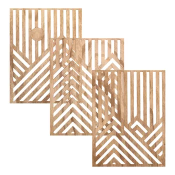 3Pcs Wood Wall Art Wall Sculpture Decor Openwork Wooden Wall Ornament Easy to Hang Timber Wall Artwork for Home Living Room