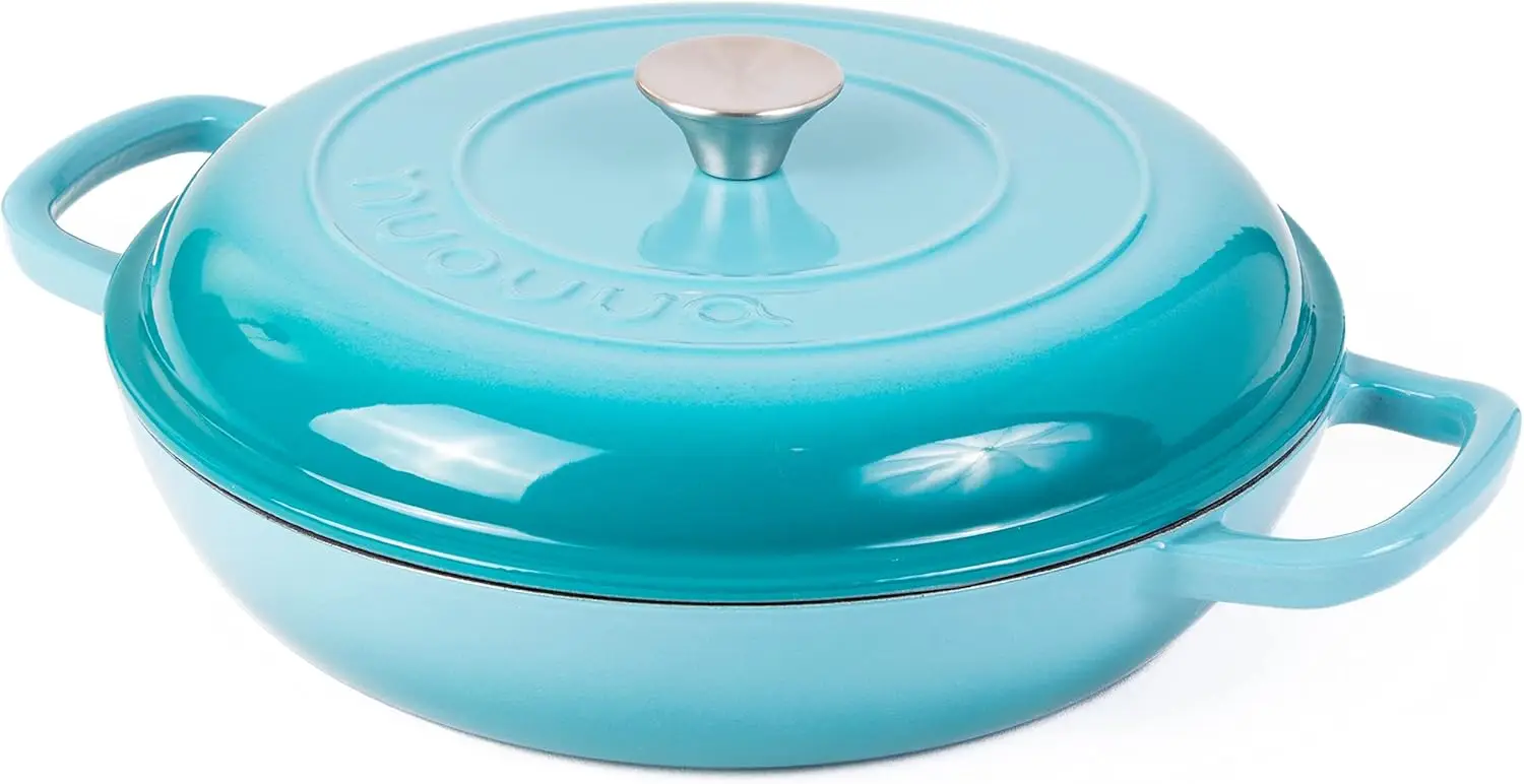 

Non Stick Enameled Cast Iron Dutch Oven, 3.7 Quart, Blue, Oven Safe to 500°F