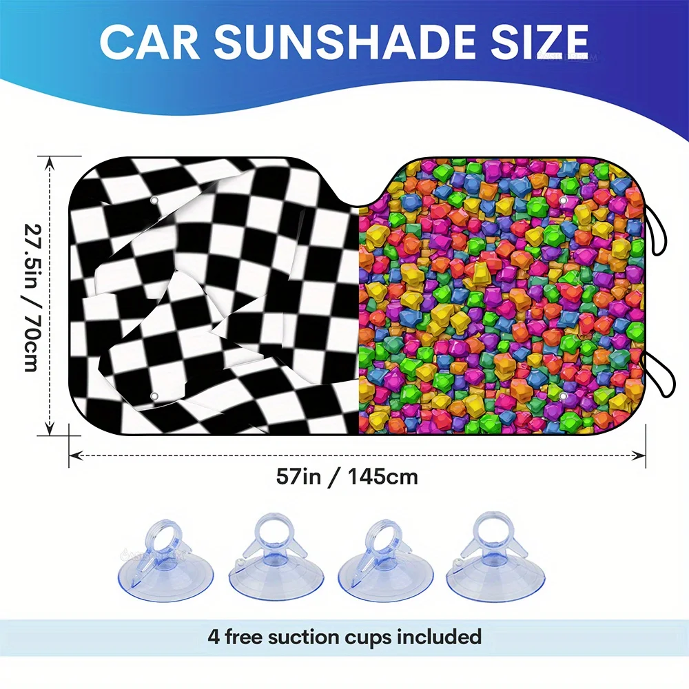 1pc Sunshade For RV Windshield With Checkerboard And Cubes Pattern Front Window Windshield For RV SUV Trucks Interior Sun Protec