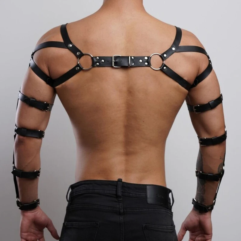 Male Leather Lingerie Sexual Chest Harness Fetish Men Body Bondage Cage Shoulder Harness Strap Erotic Gay Clothing for Adult Sex