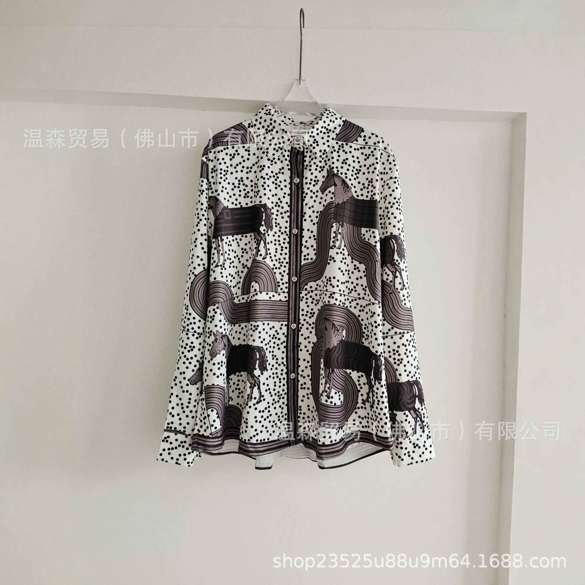 

Fashion New Exclusive Polka Dot Long Sleeve Shirt Women Clothing Lapel Satin Printed Brand Designer Shirts Lady Blouses Camisas