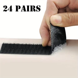 12/24 pairs Self-Adhesive Hook Loop Strips Double Sided Interlocking Tape Sticky Back Tape Heavy Duty Mounting Strips for Home