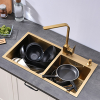 Gold Kitchen Sink Above Counter double Bowl Goldn Basket Drainer Soap Dispenser Washing Basin 304 Stainless Steel sinks