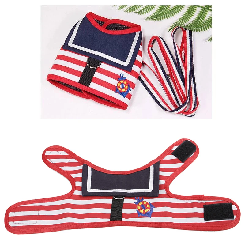 Conjunto de correa de estilo marino para perro, ropa suave para mascotas, suministros para Chihuahua, Collar, gato, correa para el pecho