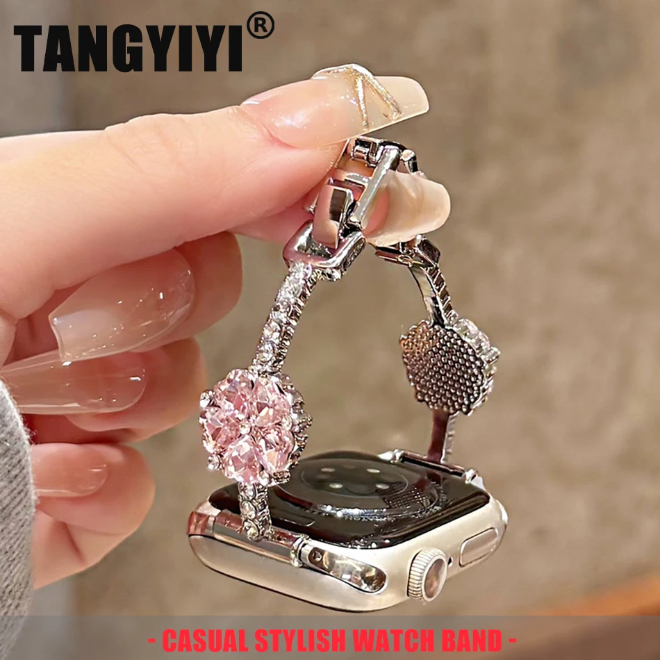 

Flower Diamond Strap For Apple Watch Band S11/10/9/8/7/SE/6/5/4/Ultra 3 IWatch 49/46/45/44/42/41/40/38mm Luxury Shiny Bracelet