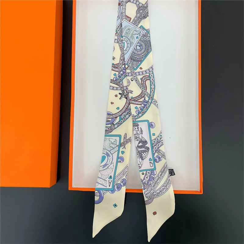 Poker Chain Printed Small Scarf Women Silk Scarf Headband Long Scarves New Design Wrist Towel  Foulards Neckerchief Hijabs