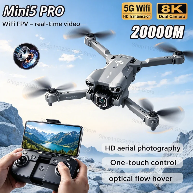 2026 Upgrade Mini 5 Pro RC Drone 8K Dual Camera WiFi FPV Optical Flow Hover RC Quadcopter Aircraft For Aerial Photography Hobby