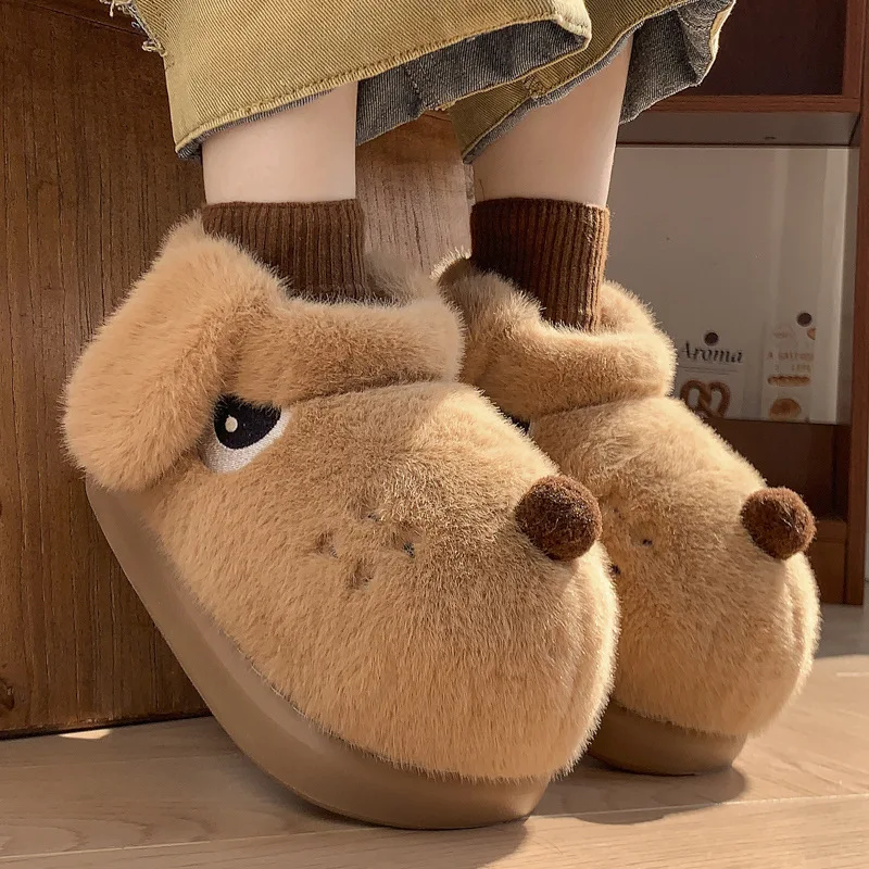 Luxus Winter Hund Baumwolle Damen Hausschuhe Haus Hause Cartoon Niedlichen Hund Hause Innen Paar Weibliche Warme Indoor Slipper Casual