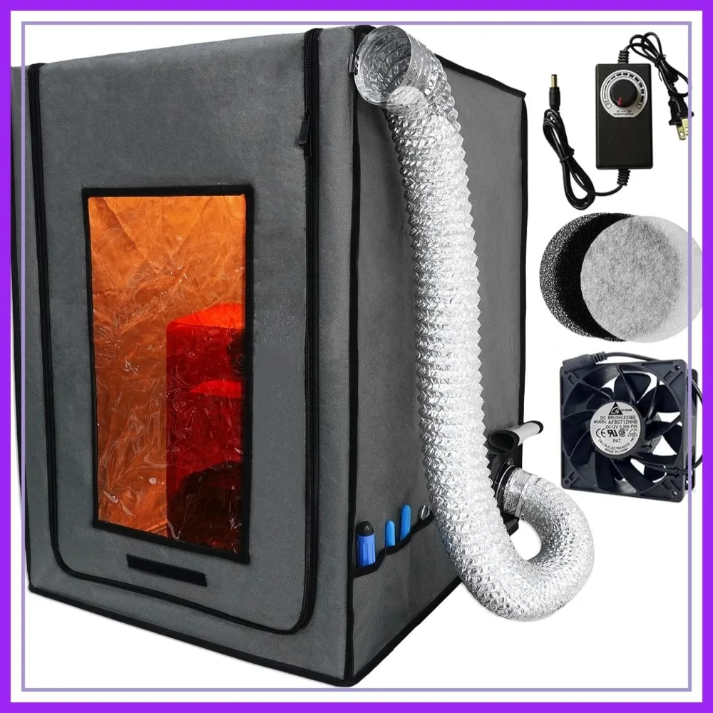 

Resin 3D Printer Enclosure with Ventilation Filter, 12V Fan Speed Control, Fume Extraction Dustproof Tent for Ender 3 Pro/V2/S1 (Grey)