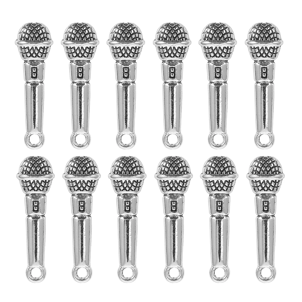 

30 pcs Alloy Microphone Pendants Silver DIY Jewelry Charms Music Party Favor Bracelet Accessories Mini Mic Keychain