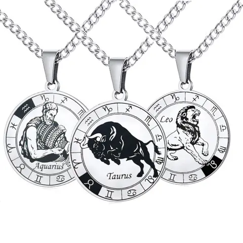 Stainless Steel 12 Zodiac Sign Necklace For Men Women Constellation Jewelry Birthday Gifts