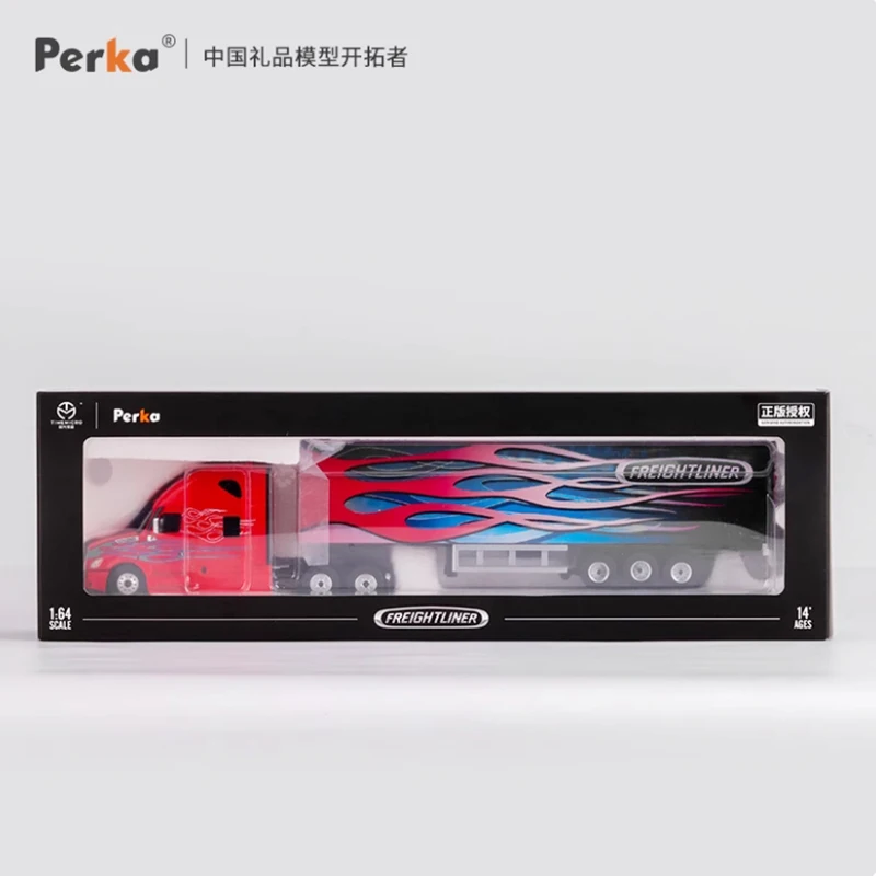 Perka 1:64 スケールアメリカンヘビートラックトレーラーフレートライナーコンテナトラック合金シミュレーションカーモデルコレクション装​​飾