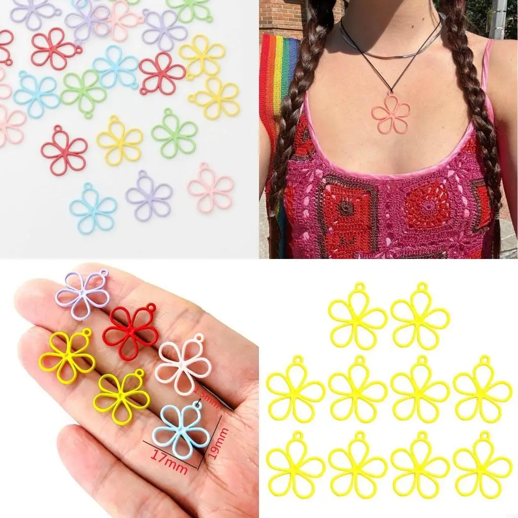 195C 10Pcs Five Petal Flower Hollow Frame Charm Alloy Open Back Bezel Pendants for DIY lower Jewelry Bracelet Necklace Craft