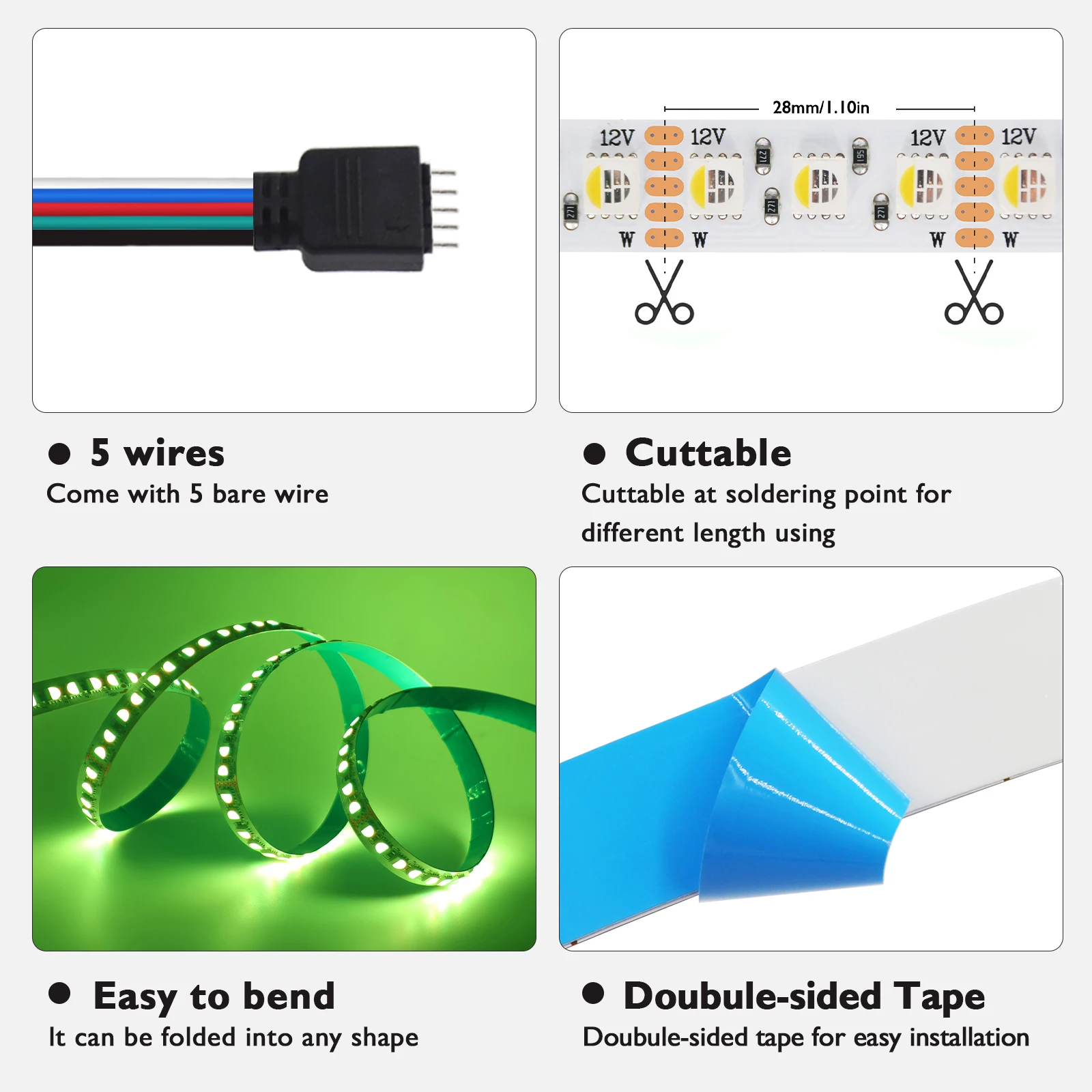 5M RGBWW RGBW LED Strip DC12V 24V SMD 5050 108 120 Leds/M 4 Color In 1 Flexible Ribbon Adhesive Tape TV Bar Backlight Home Decor