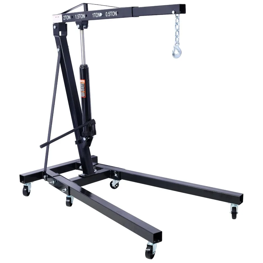 

2 Ton Folding Engine Hoist Cherry Picker Shop Crane Hoist Lift Heavy Duty Steel with 6 Iron Caster Wheels Black