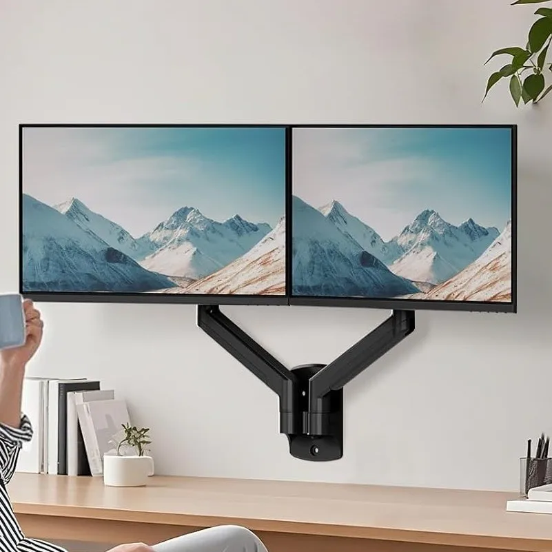 Wall Mounted Aluminum Gas Spring Monitor Arm Inch Screens Heavy Duty Universal Single Or Dual Screen Bracket Rotation Tilt
