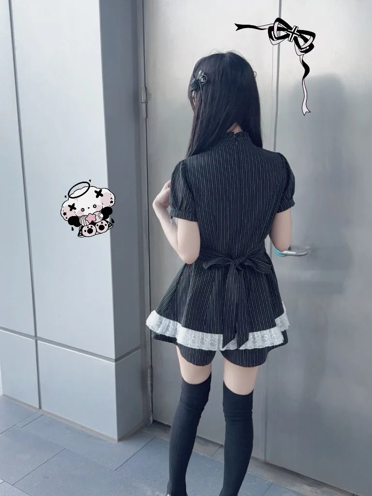 Japanese Mine Mass-Produced Shorts Suit Outfits 2024 New Summer Lolita Girl Women\'s Short Sleeve Slim Shirt Dress and Shorts