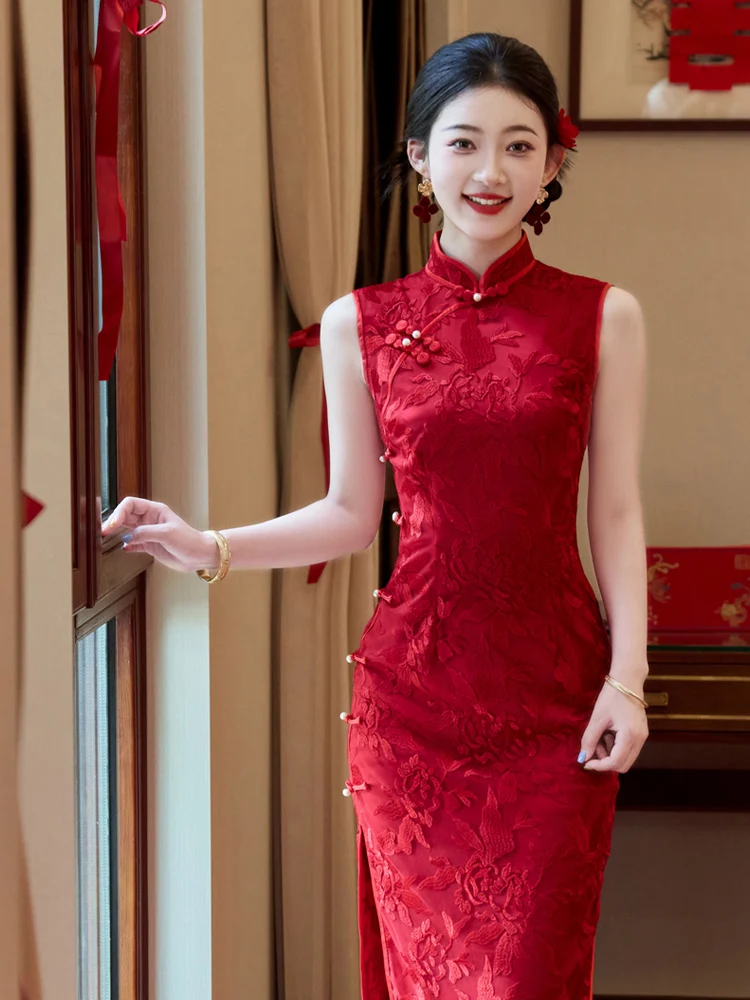 

Red Vintage Chinese Sle Wedding Dr Svel Drinking Costume New Bride Return Home Ceremony Gown